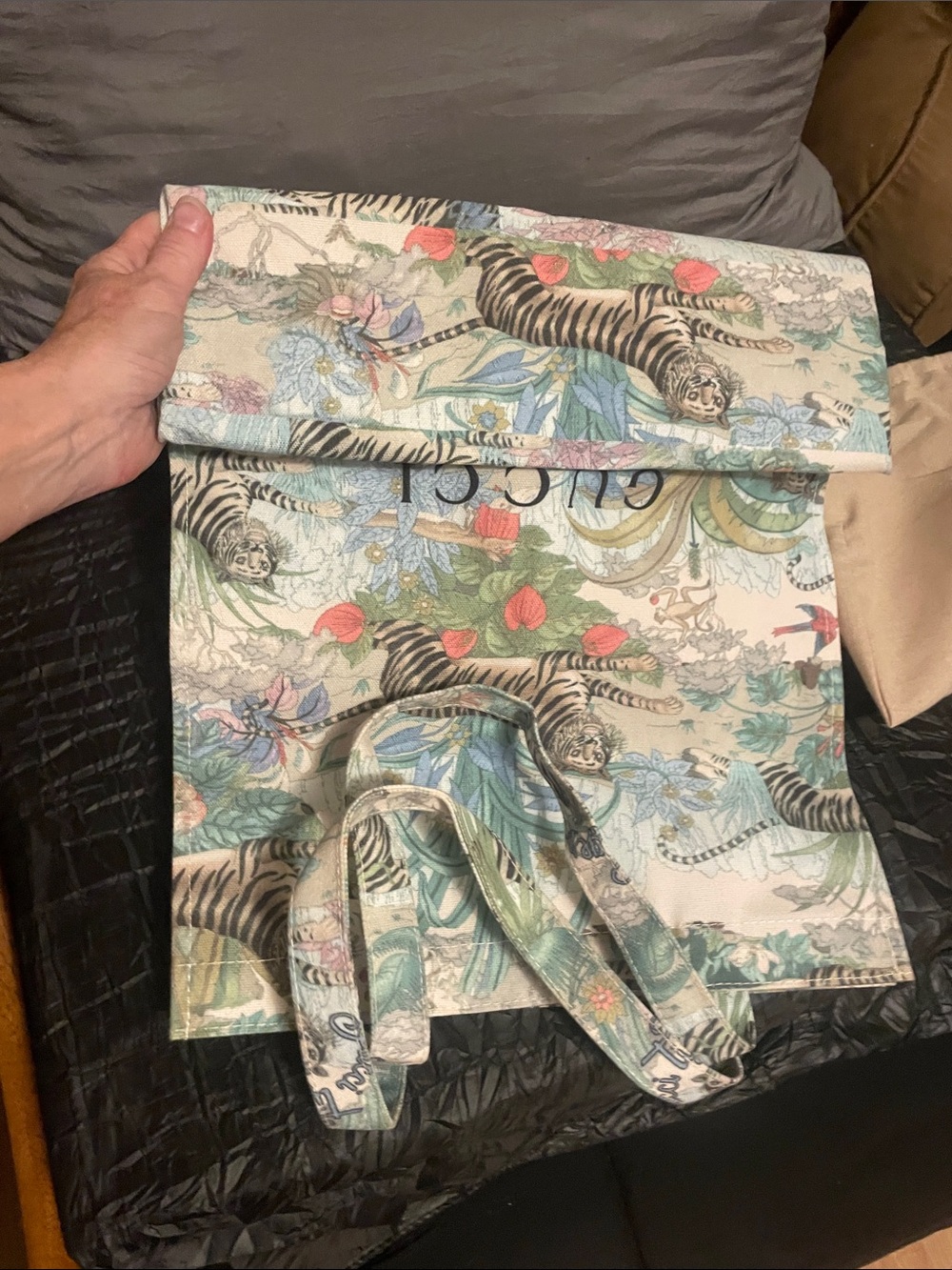 Gucci Floral Tiger Canvas Tote — Cream, Green, Blue - Picture 11 of 17